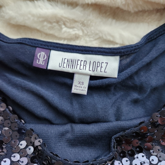 J. Lo xs Navy Sequined Stretch Sleeveless Holiday T-shirt Tee Top Shirt - Picture 3 of 3